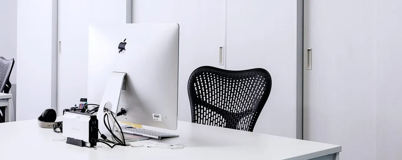 Office chair, table and monitor